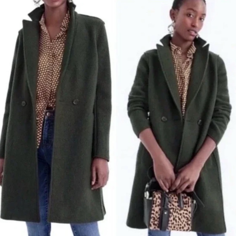 J. Crew Daphne Topcoat in Dark Olive Green. 100% Italian Boiled Wool. Size 4 EUC